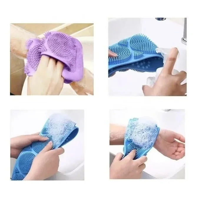 Esponja de silicone para esfoliação das costas no banho